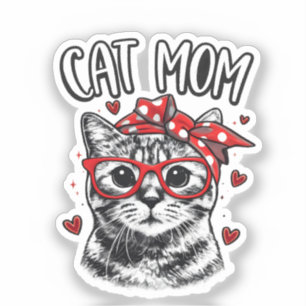 Adesivo Mãe de Gato Engraçada com Óculos e Bandana Gato Fo