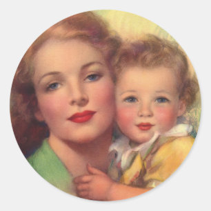 Adesivo Mãe do vintage e retrato da família da criança