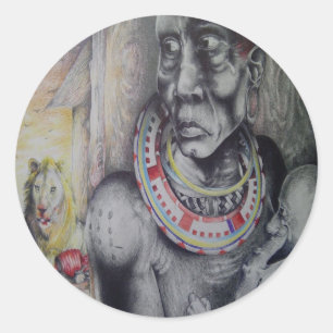 Adesivo Mãe e Criança Maasai com Impressão de Arte Lion/Gr