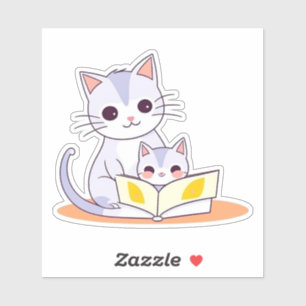 Adesivo Mãe Gato Lendo Seu Gatinho