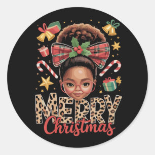 Adesivo Mãe Negra Americana de Natal com Coque Desgrenhado