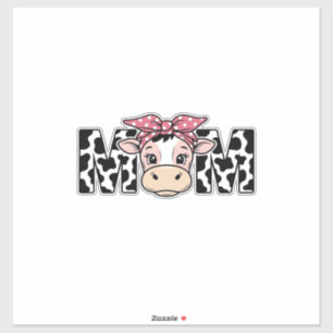 Adesivo Mãe Vaca Fofa com Laço Design Gráfico_1