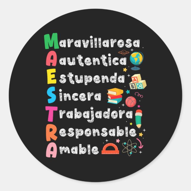 Adesivo Maestra Acrônimo Professor De Espanhol De Volta à  (Frente)