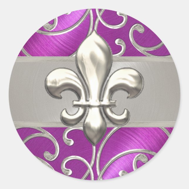 Adesivo Magenta e Silver Filigree Swirls Fleur de Lis (Frente)