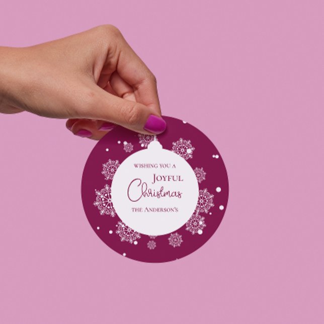 Adesivo Magenta Enfeites de natal de Caligrafia Moderna (Modern Calligraphy Christmas ornament Bold Magenta Classic Round Sticker)
