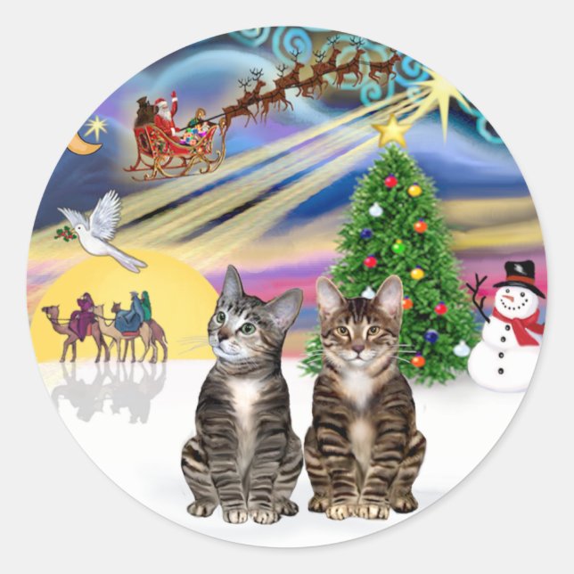 Adesivo Magia de Natal (R) - Dois gatos marrom listrados (Frente)