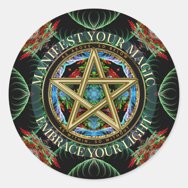 Adesivo Magia do Pentáculo Dourado Fractal (Frente)