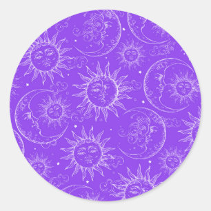 Adesivo Magia Roxa Vintage Celestial Sol Lua Estrelas