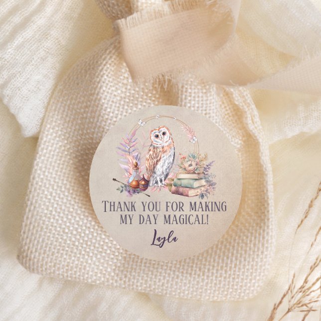 Adesivo Magic Owl Girl Wizard Obrigado Classic (Criador carregado)