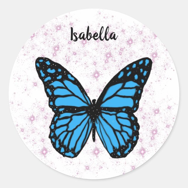 Adesivo Magical blue butterfly pink glitter art (Frente)