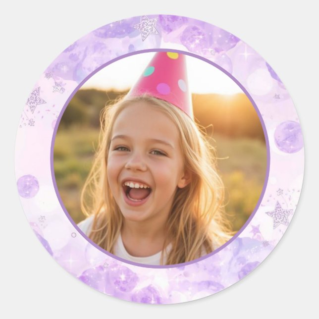 Adesivo Magical Purple Bubbles Photo Birthday  (Frente)