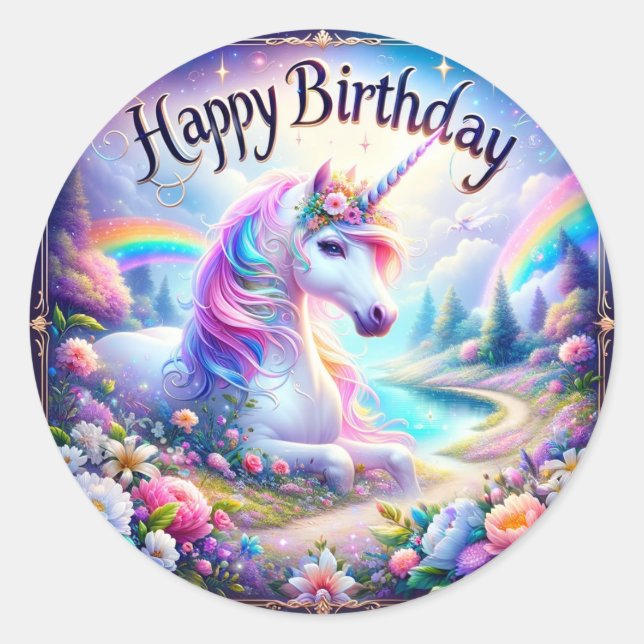 Adesivo Magical Unicorn Birthday Stickers" (Frente)