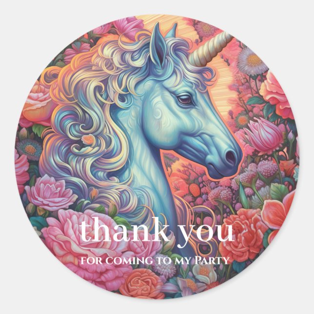 Adesivo Magical Unicorn Obrigado Classic Round Sticker (Frente)