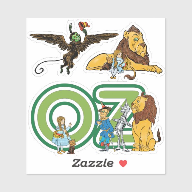 Adesivo Mágico de Oz Vintage, Dorothy, Macaco e Leão (Folha)