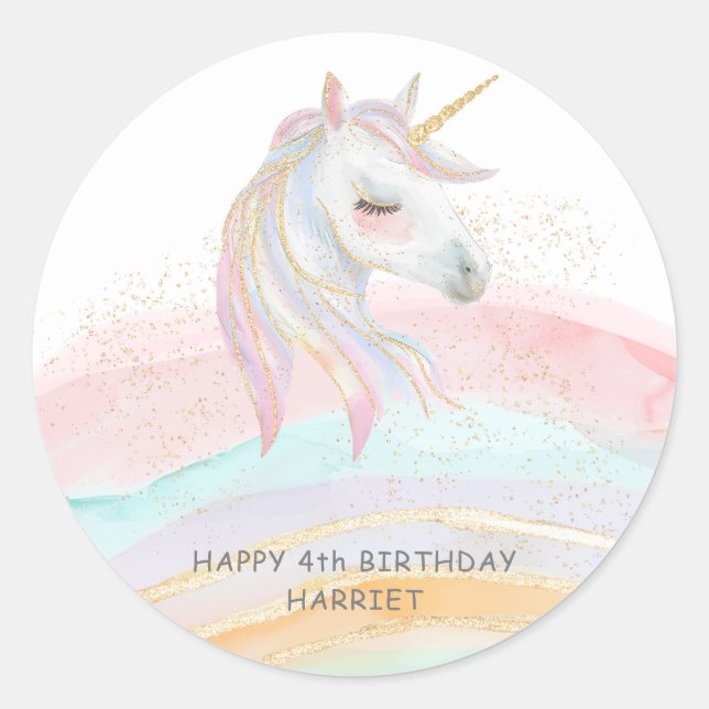 Adesivo Magnética Watercolor Rainbow Unicorn Birthday (Frente)
