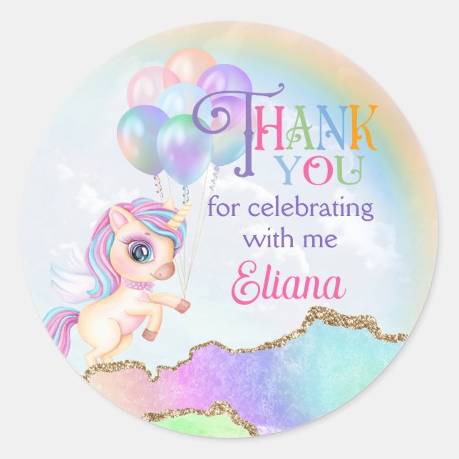 Adesivo Magnético Rainbow Unicorn Obrigado (Frente)