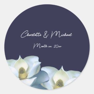 Adesivo Magnolia Branca no Casamento Elegante Marinho
