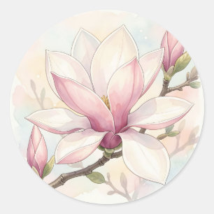 Adesivo Magnólia Rosa Delicada em Aquarela em Flor