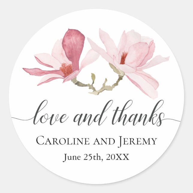 Adesivo Magnolia Rosa Watercolor Floral Obrigado (Frente)