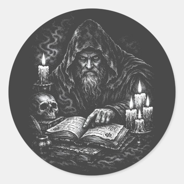 Adesivo Mago Estudando o Grimório — por BurnsInHell (Frente)