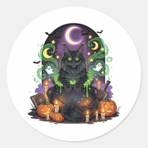Adesivo Maine Coon Cauldron - Gato de Halloween assustador