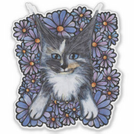 Adesivo Maine Coon Dilute Calico Cat Purple Daisy