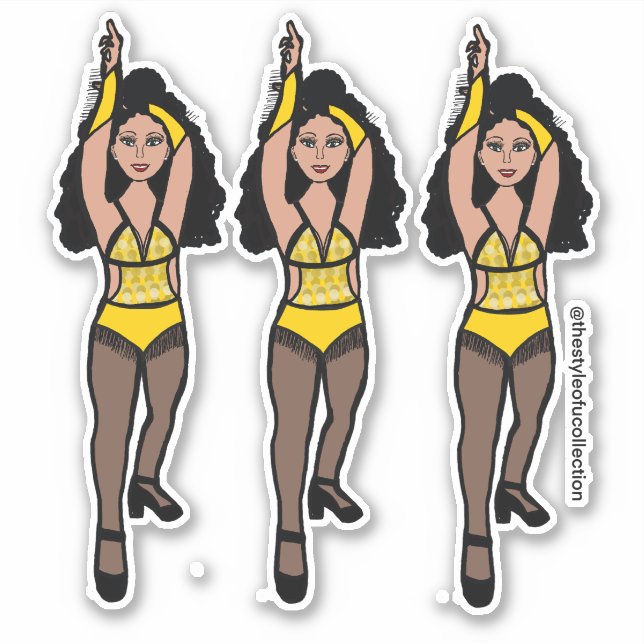 Adesivo Maiorette / Dancer Stickers Amarelo/ Preto Fringe  (Frente)