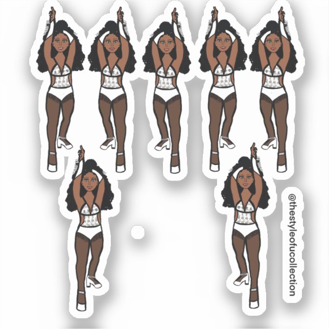 Adesivo Maiorette / Dancer Stickers White/ Black Fringe 1 (Frente)