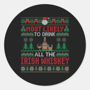 Adesivo Mais Propenso a Beber Todo o Uísque Irlandês Natal