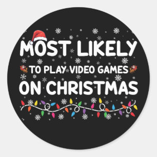 Adesivo Mais Propenso a Jogar Videojogos no Gamer de Natal