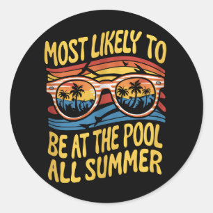 Adesivo Mais Provável Estar Na Piscina Todo Verão Groovy