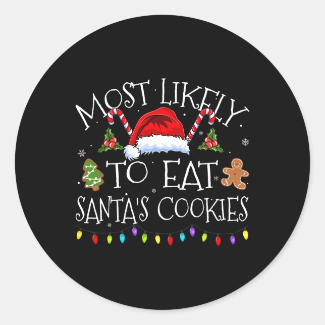 Adesivo Mais Provável Para Comer Biscoitos Santas Engraçad (Frente)