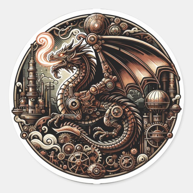 Adesivo Majestade Mecânica: O Dragão Steampunk da Co (Frente)