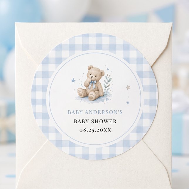 Adesivo Mal Podemos Esperar Teddy Clássico Azul Personaliz (We Can Bearly Wait Classic Teddy Blue Custom Round Sticker)