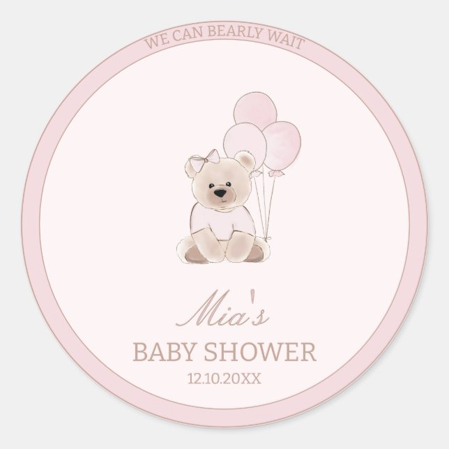 Adesivo Mal Podemos Esperar Urso Teddy Rosa Chade de Bebê (Frente)