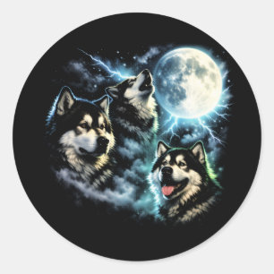 Adesivo Malamute do Alasca Uivando para a Lua Cachorro Árt