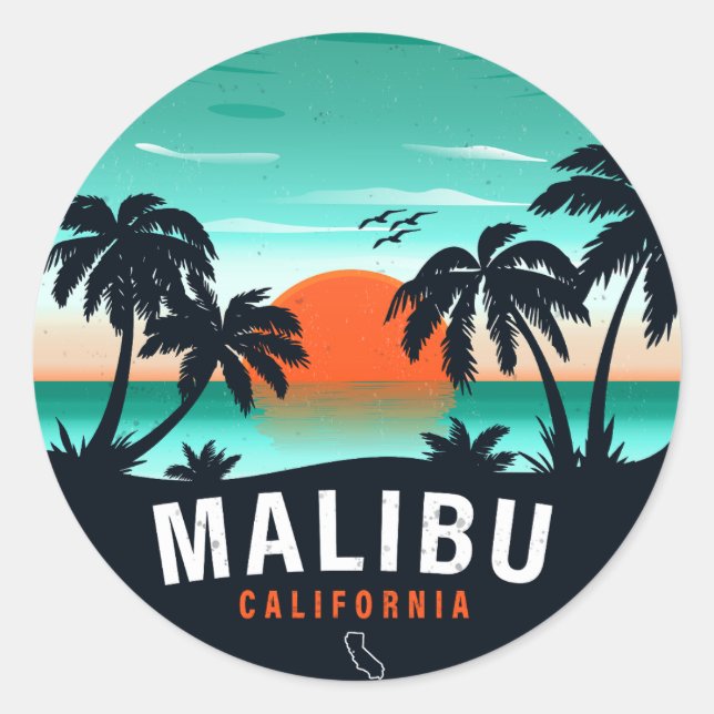Adesivo Malibu California Retro Sunset Souvenirs (Frente)