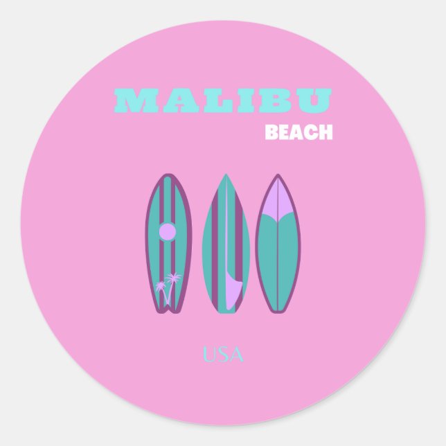 Adesivo Malibu, Malibu Beach, California, Preppy, Pink (Frente)