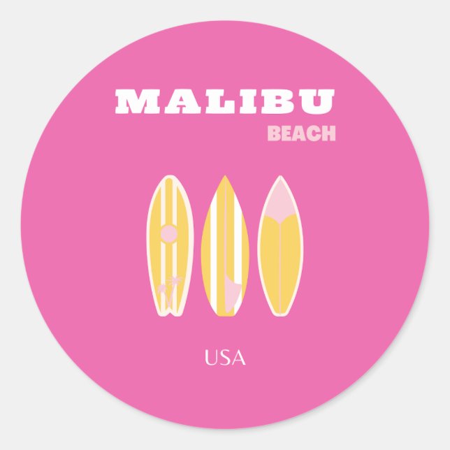 Adesivo Malibu, praia Malibu, Viagem Art, Pré-ppy, rosa (Frente)