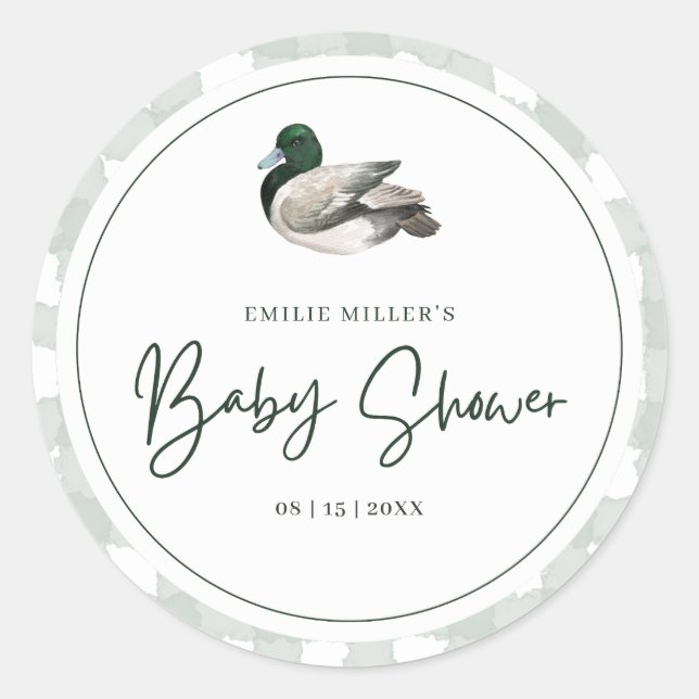 Adesivo Mallard Duck Baby Shower Gender Neutral Green (Frente)