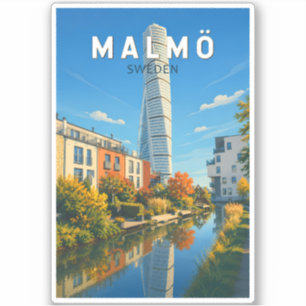 Adesivo Malmo Ilustração Viagem Arte Vintage Suécia