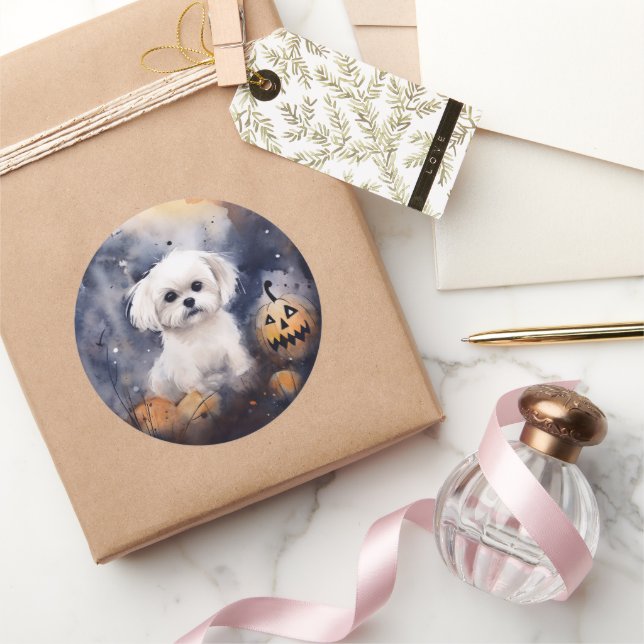 Adesivo Maltês do Dia das Bruxas com Pumpkins assustado (Presentear)