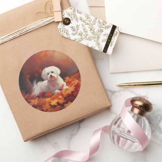 Adesivo Maltês nas Folhas do outono caem inspiração (Presentear)