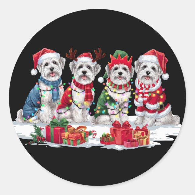Adesivo Maltês Santa que chifre as luzes de Natal (Frente)