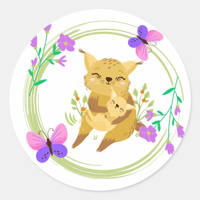 Adesivo Mama e bébé lince/adesivo wildcat (Frente)