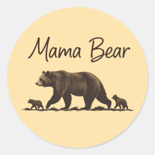 Adesivo Mama Urso Andando com Cubs Silhouette Vintage