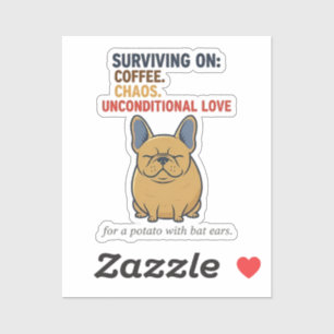 Adesivo Mamãe Cachorrinho Engraçado Amor Café Caos Bulldog