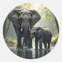 Mamãe e Elefante Bebê na Floresta Africana