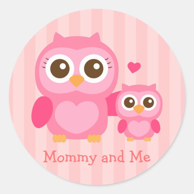 Adesivo Mamãe e Eu, Coruja Bebê Fofa, Rosa (Frente)