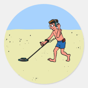 Adesivo Man Metal Detecting On Beach